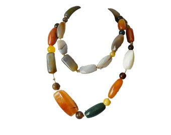 Vintage Mix Agate Gemstones Beaded Necklace Jewelry