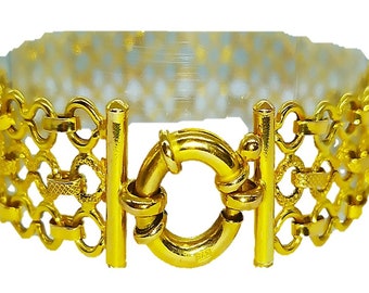 Breites Armband aus 9-karätigem Gelbgold mit Manschette und achtgliedriger Kette mit Box