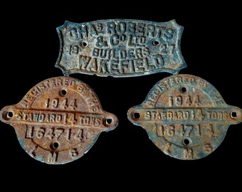 Vintage Cast Iron Railway Wagon ID Plates LMS & Chas Roberts Co - 3 Styles