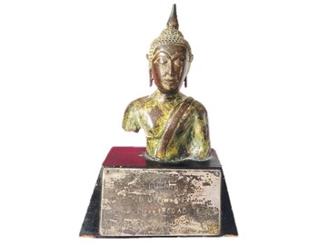 Antique 14th Century Buddha Bust Gilt Bronze U Thong Dynasty