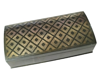 Antique Niello Style Betel Box with Mughal Silver Inlaid Decoration 19th Century
