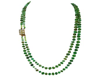 Antike georgische Smaragd Edelstein Halskette Doppelstrang Schmuck mit Gold Box Verschluss