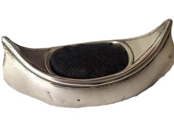 Antique Sterling Silver Novelty Pin Cushion in the form of a Canoe c1896 Chester