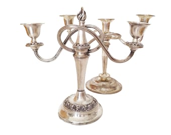 Vintage Candleholder Silver Plate Three Sconce Medium - 2 Styles