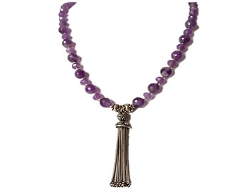 A String of Amethyst Beads Necklace with Sterling Silver Clasps Healing Beads