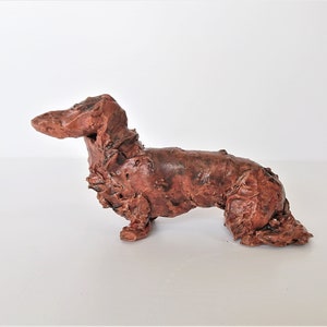 Red Long Haired Dachshund Sculpture, Impressionist Ceramic Dog Art