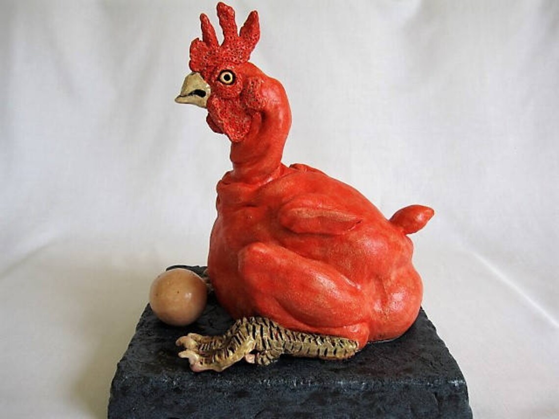 Hen With Egg/Unique Ceramic Hen Sculpture/Garden Sculpture Etsy