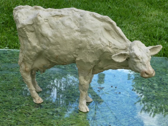 VINTAGE in resina da giardino in PIEDI Animali Fattoria Mucca Da Latte Scultura Ornamento Figurina