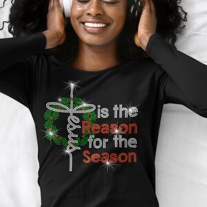 Rhinestone Christmas T-Shirt: Jesus is the Reason for the Season