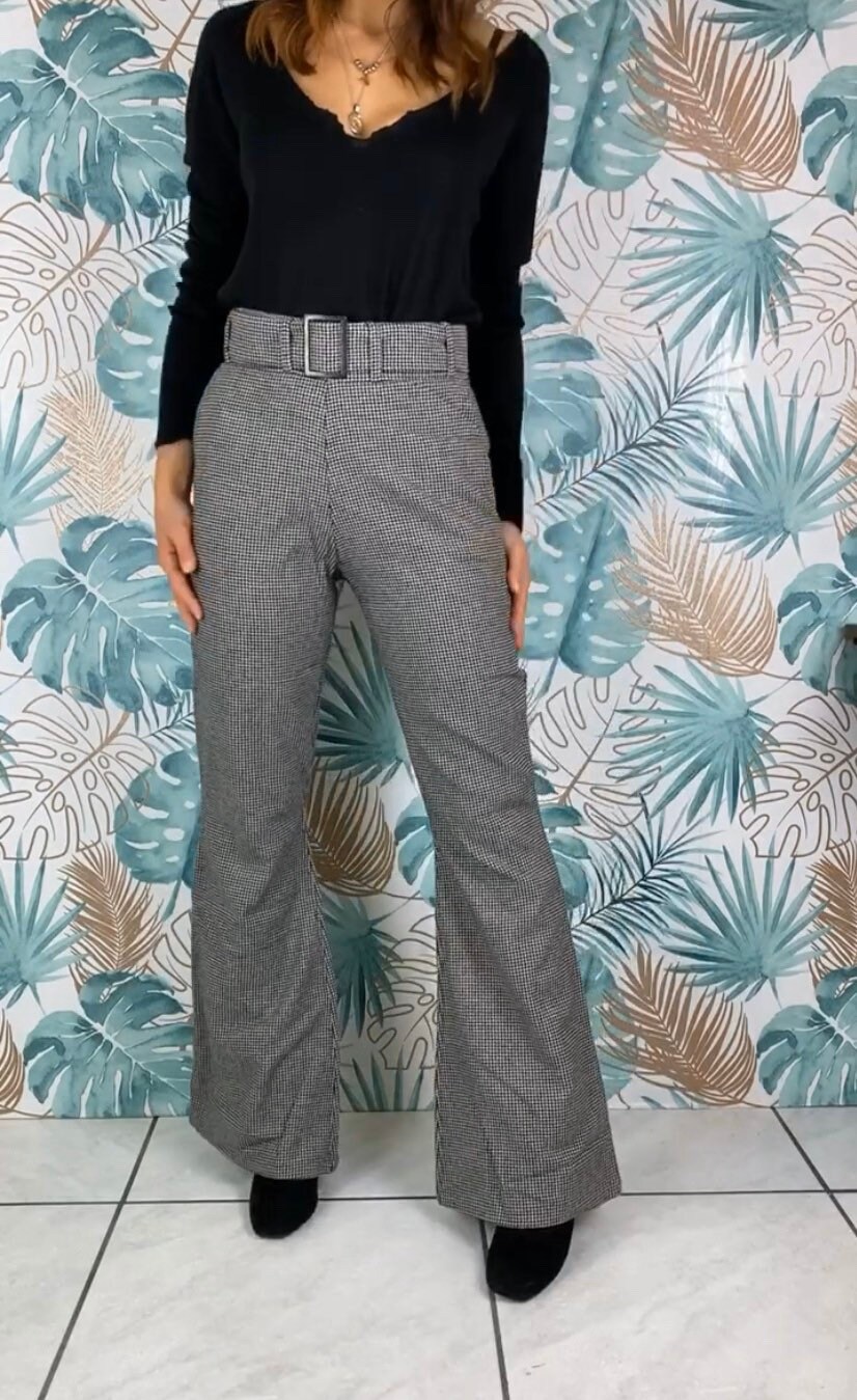Bell-bottom Pants High Waist in Pied De 