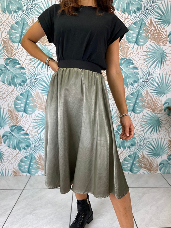 Midi Half-wheel Olive Green Skirt With 