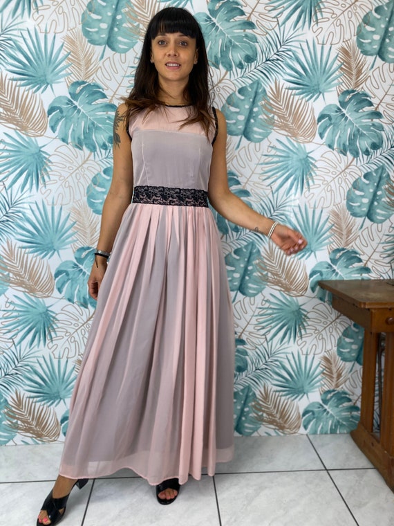 Vestito lungo elegante da cerimonia in chiffon rosa e pizzo | Etsy Italia