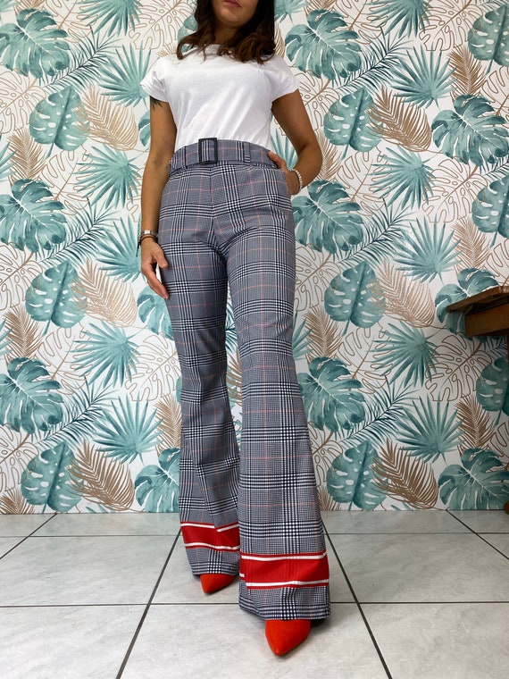 Pantaloni a vita alta e zampa di elefante tessuto tartan | Etsy Italia