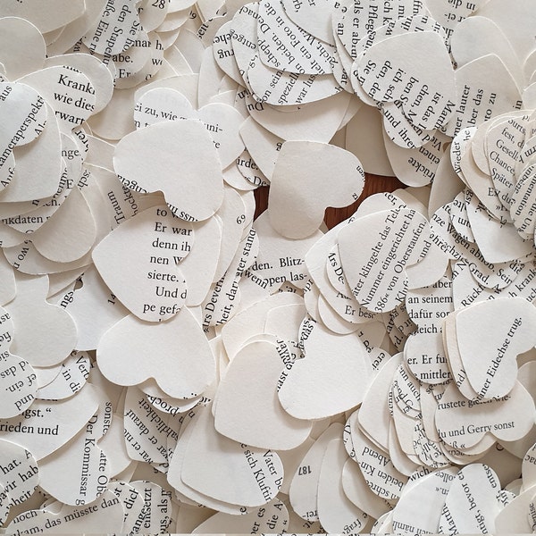 300 Stanzteile HERZ Papierherzen aus Buchseiten Herz-Konfetti Streudeko Valentinstag  Hochzeits-Konfetti, recycelte Bücher
