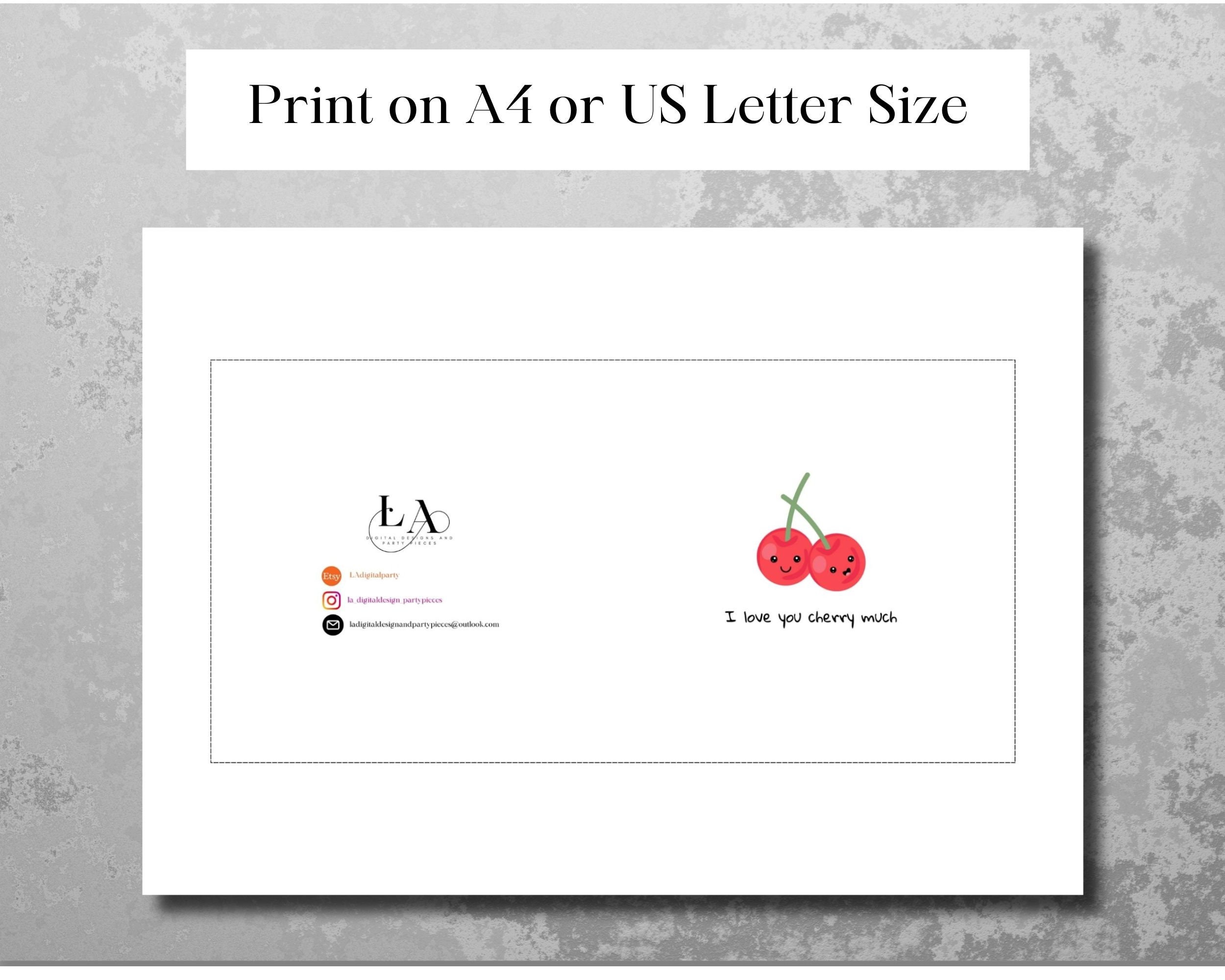 Printable Valentine s Day Card Printable Cherry Card Downloadable Greeting Card Print At Home