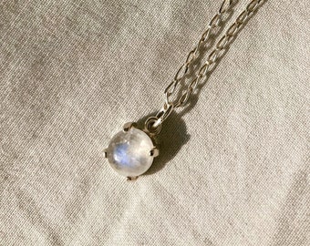 Moonbeam Necklace - Rainbow Moonstone necklace - Sterling Silver - birthstone crystal necklace - gift for her