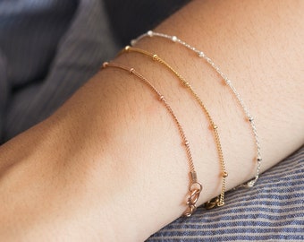 Delicate Gold Drop Bracelet/ Thin Stacking Bracelet/ Simple Chain/ Friendship Bracelet