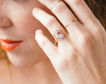 Moonstone & Sunstone Ring / 14K Gold Filled Ring / Multistone Ring / Gift For Her