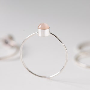 Silver Peach Moonstone Ring | Sterling Silver | Stacking Ring | Boho | Thin Ring | Minimalist Ring | Birthstone Ring | Gift For Her