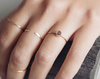 Grey Moonstone Ring | 14K Gold Filled | Stacking Ring | Birthstone Ring |vGift For Her