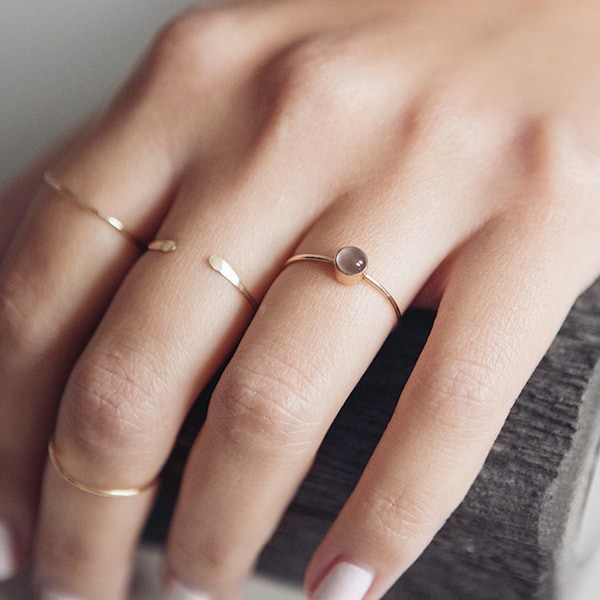 Grey Moonstone Ring | 14K Gold Filled | Stacking Ring | Birthstone Ring |vGift For Her