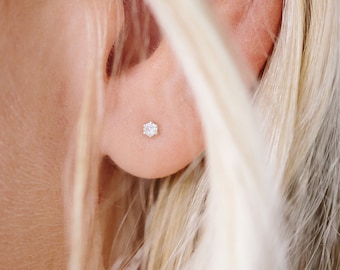 Tiny Moonstone Stud Earrings/ Sterling Silver Stud Earrings/ Gift For Her