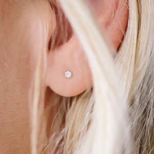 Tiny Moonstone Stud Earrings/ Sterling Silver Stud Earrings/ Gift For Her