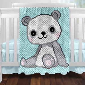 C2C Baby Panda Blanket Crochet Pattern with written/color instructions, full graph and (tips, links to yarn calculators and tutorials)