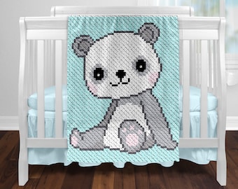 C2C Baby Panda Blanket Crochet Pattern with written/color instructions, full graph and (tips, links to yarn calculators and tutorials)