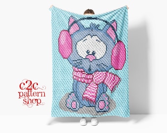 MINI C2C Cat Crochet Pattern / Corner to Corner / C2C Crochet Blanket / C2C Crochet Pattern / C2C Graphgan / C2C Graphs / Mini C2C Blanket