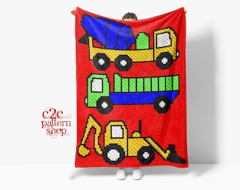 C2C Construction Trucks Crochet Pattern / C2C Boy Blanket / C2C Graphgan / C2C Vehicles / C2C Graphs / Corner to Corner / Written Pattern