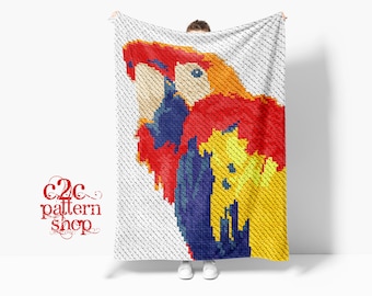 C2C Bird Crochet Pattern / Corner to Corner / C2C Crochet / C2C Parrot / C2C Graphgan Pattern / C2C Written Pattern / C2C Graphs