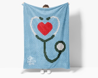 Stethoscope C2C Crochet Pattern with Written Instruction / Graph can also be used in mini c2c, sc, hdc, dc, tss, bobble or even cross stitch