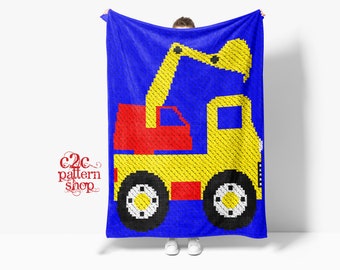 C2C Backhoe Construction Truck Crochet Pattern / C2C Boy Blanket / C2C Truck Afghan
