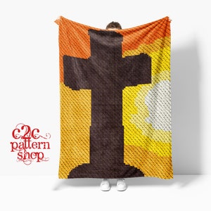 C2C Cross in Sunset Crochet Pattern / C2C Graphgan Patterns / C2C Religion Graph / Written Instructions / Corner to Corner / C2C Blanket