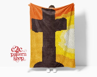 C2C Cross in Sunset Crochet Pattern / C2C Graphgan Patterns / C2C Religion Graph / Written Instructions / Corner to Corner / C2C Blanket