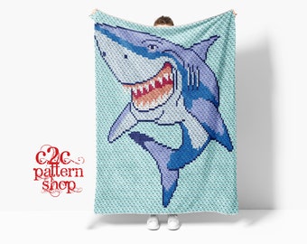 C2C Shark Crochet Pattern / C2C Blanket / C2C Graphgan / C2C Patterns / C2C Graphs / C2C Fish / C2C Ocean Animals / Corner to Corner