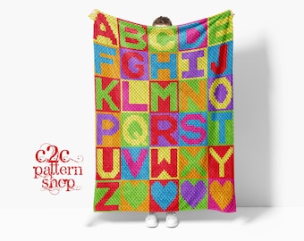 C2C Alphabet Crochet Pattern / C2C School  / C2C Graphgan / Corner to Corner / C2C Crochet Blanket / C2C Afghan / C2C Graphs