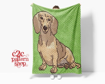 C2C Dachshund Dog Crochet Pattern with written instructions, full graph and (tips, links to yarn calculators and tutorials)