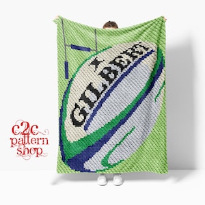 C2C Rugbybollsport Virkmönster / Hörn till hörn / C2C Grafisk design / C2C Virkad filt / C2C Afghanskt / C2C Skriftligt mönster / C2C Grafer