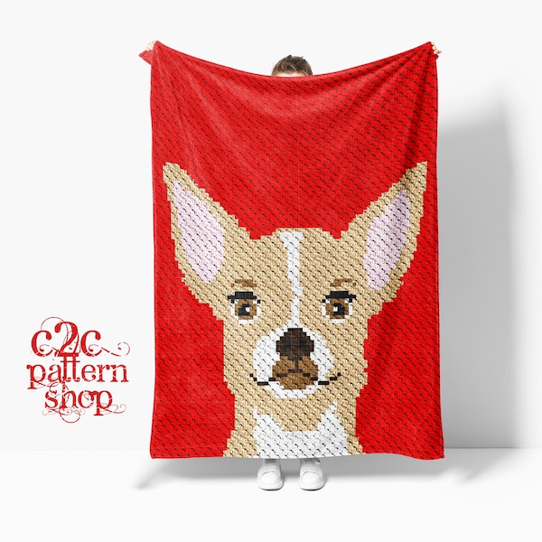 C2C Chihuahua Dog Crochet Pattern with written instructions, full graph and (tips, links to yarn calculators and tutorials)