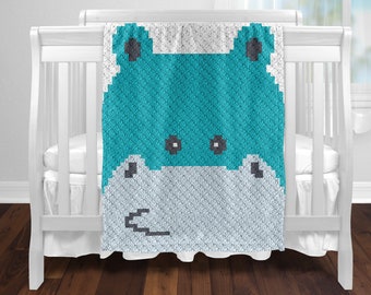 C2C Baby Hippo Crochet Pattern with written instructions, full graph and (tips, links to yarn calculators and tutorials)