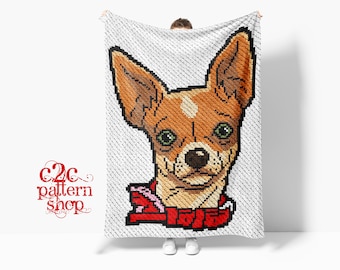 C2C Chihuahua Dog Crochet Pattern with written instructions, full graph and (tips, links to yarn calculators and tutorials)