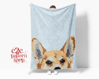 C2C Corgi Dog Crochet Pattern with written instructions, full graph and (tips, links to yarn calculators and tutorials)