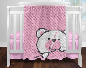 Teddy Bear C2C Baby Blanket Crochet Pattern with Written Instructions / (can be used in mini c2c, sc, hdc, dc, tss, bobble or cross stitch)