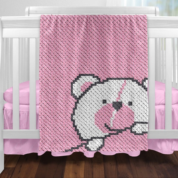 Teddy Bear C2C Baby Blanket Crochet Pattern with Written Instructions / (can be used in mini c2c, sc, hdc, dc, tss, bobble or cross stitch)