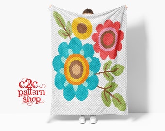 MINI C2C Flower Crochet Pattern / Flower Afghan / C2C Flower Blanket