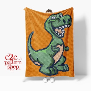 Mini C2C Dinosaur Crochet Pattern  / C2C Dinosaur Afghan