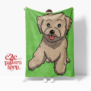 C2C Maltipoo Dog Crochet Pattern with written instructions, full graph and (tips, links to yarn calculators and tutorials)