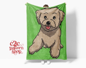 C2C Maltipoo Dog Crochet Pattern with written instructions, full graph and (tips, links to yarn calculators and tutorials)